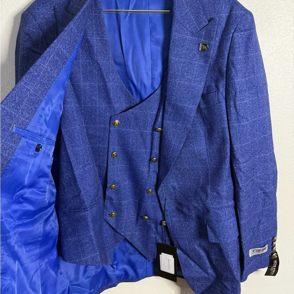 Men’s Stacy Adams 49R Royal Blue Two-Piece Jacket & Vest NWT